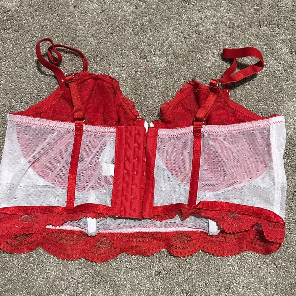 Elegant Red and White Lace Bralette
